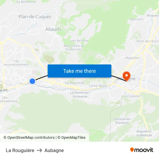 La Rouguière to Aubagne map