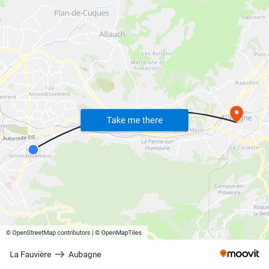 La Fauvière to Aubagne map