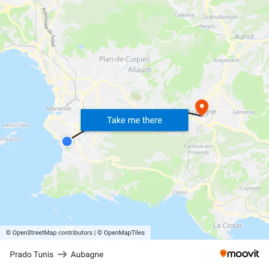 Prado Tunis to Aubagne map