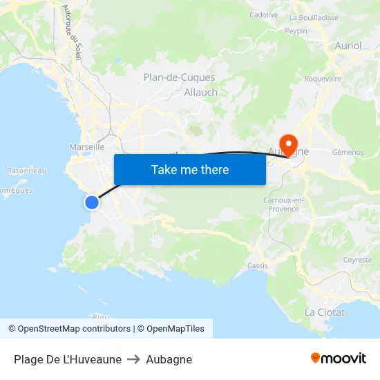 Plage De L'Huveaune to Aubagne map