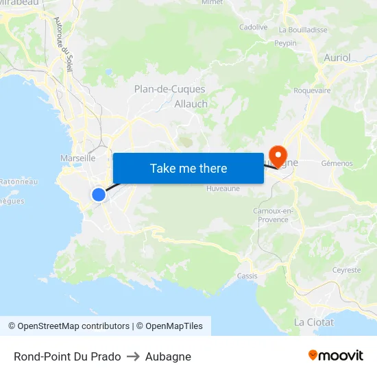 Rond-Point Du Prado to Aubagne map