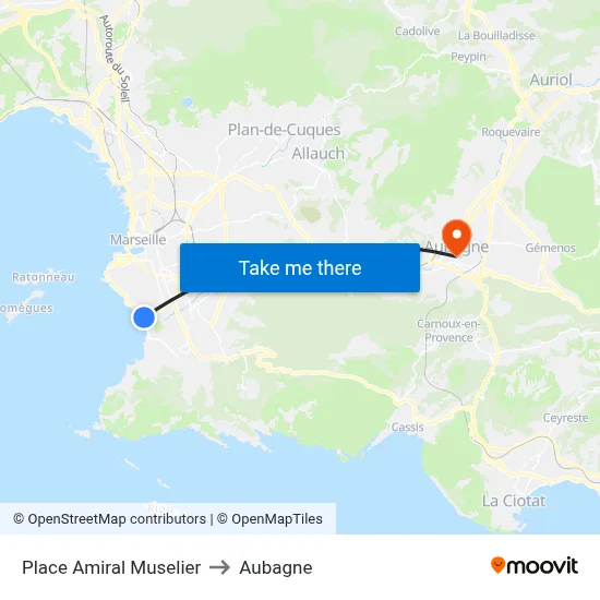 Place Amiral Muselier to Aubagne map