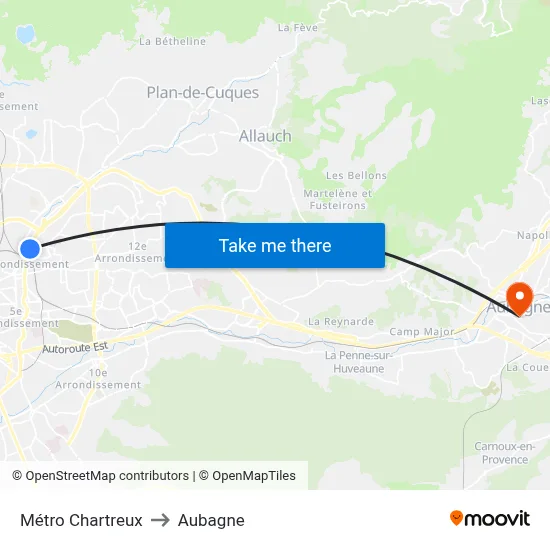 Métro Chartreux to Aubagne map