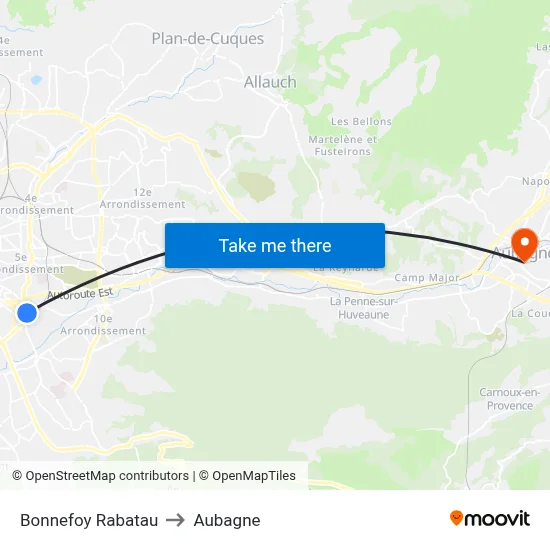 Bonnefoy Rabatau to Aubagne map