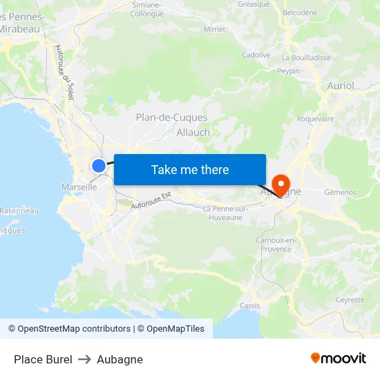 Place Burel to Aubagne map