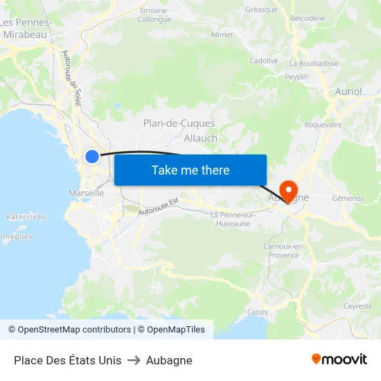 Place Des États Unis to Aubagne map
