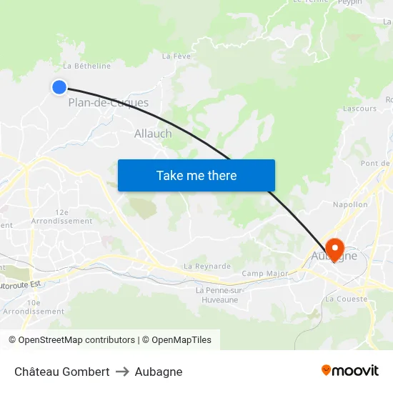 Château Gombert to Aubagne map