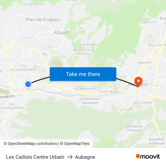 Les Caillols Centre Urbain to Aubagne map