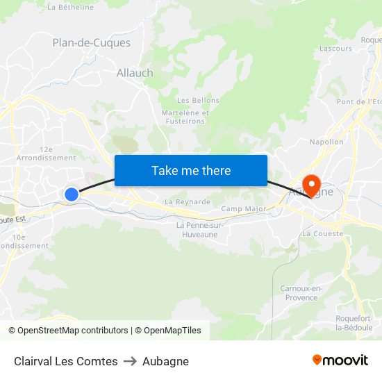 Clairval Les Comtes to Aubagne map
