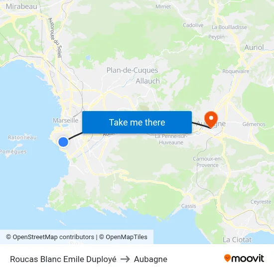 Roucas Blanc Emile Duployé to Aubagne map