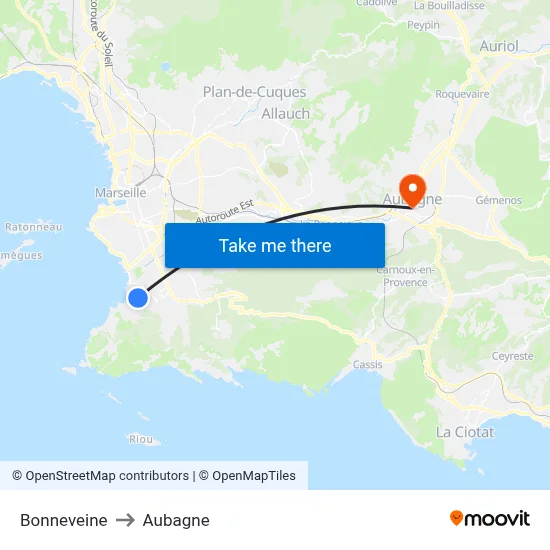 Bonneveine to Aubagne map