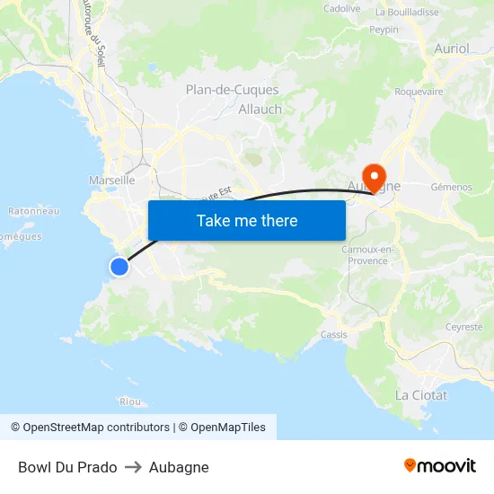Bowl Du Prado to Aubagne map