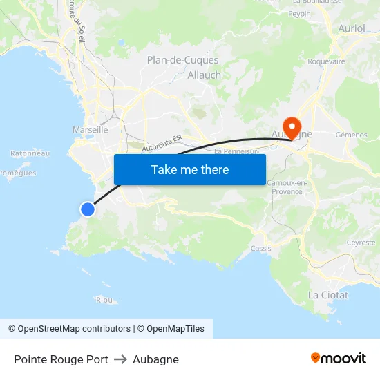 Pointe Rouge Port to Aubagne map