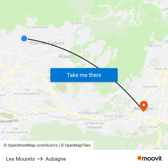 Les Mourets to Aubagne map