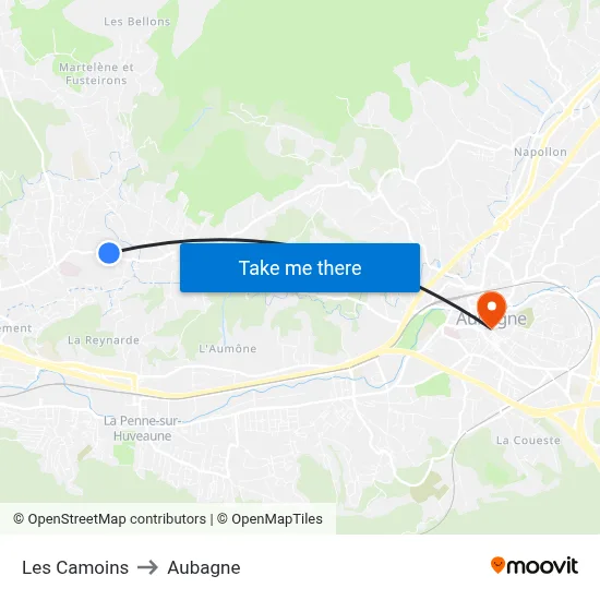 Les Camoins to Aubagne map