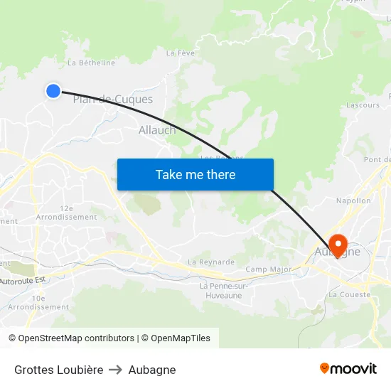 Grottes Loubière to Aubagne map