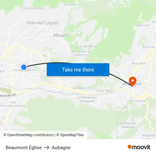 Beaumont Eglise to Aubagne map