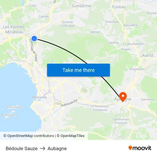 Bédoule Sauze to Aubagne map