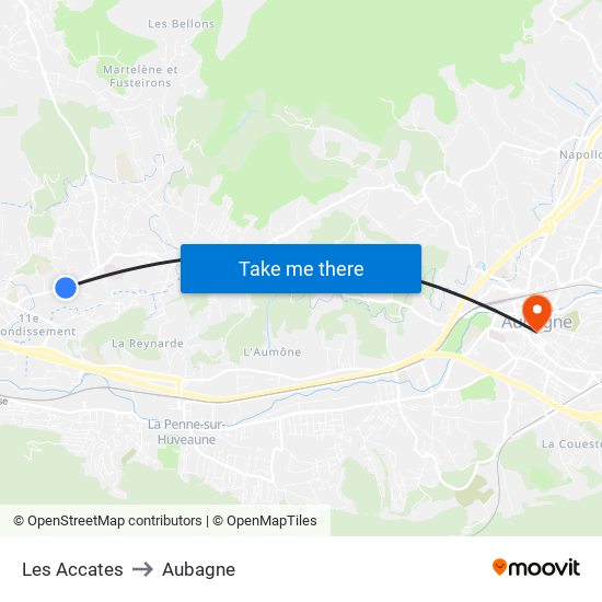 Les Accates to Aubagne map