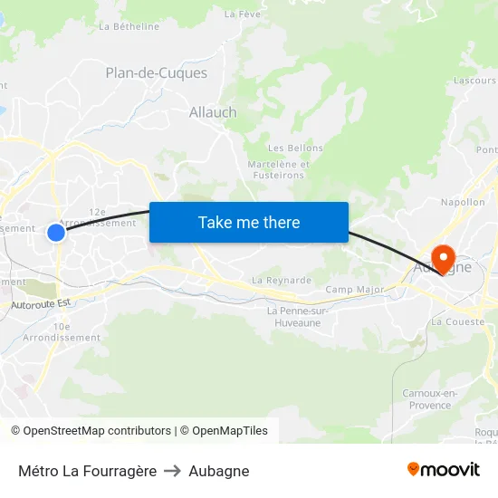 Métro La Fourragère to Aubagne map