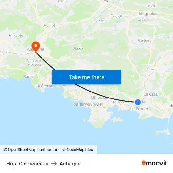 Hôp. Clémenceau to Aubagne map