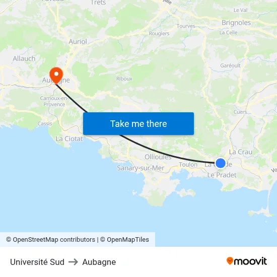 Université Sud to Aubagne map