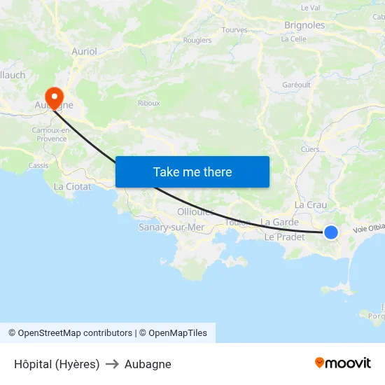 Hôpital (Hyères) to Aubagne map