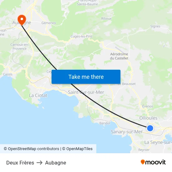 Deux Frères to Aubagne map