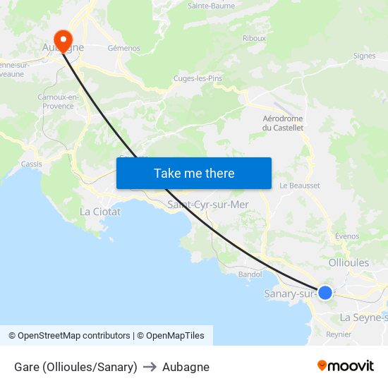 Gare (Ollioules/Sanary) to Aubagne map