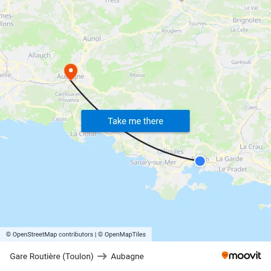 Gare Routière (Toulon) to Aubagne map