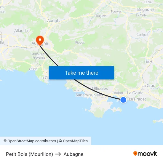 Petit Bois (Mourillon) to Aubagne map