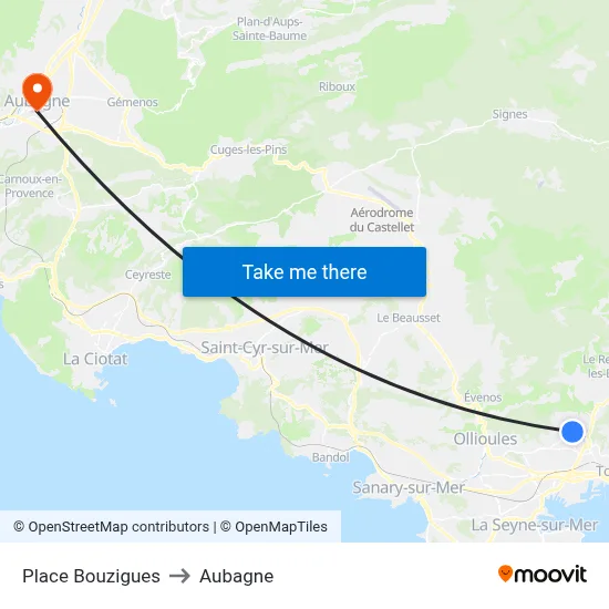 Place Bouzigues to Aubagne map