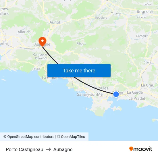 Porte Castigneau to Aubagne map