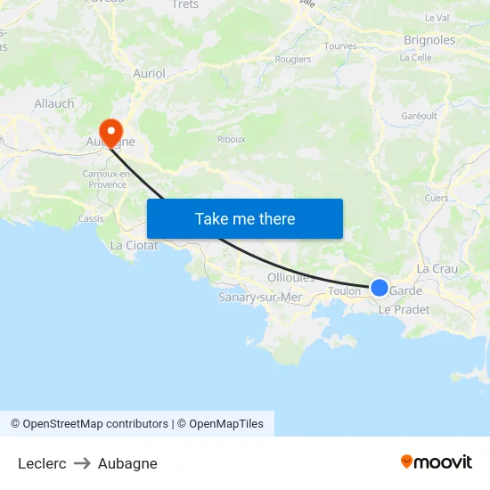 Leclerc to Aubagne map