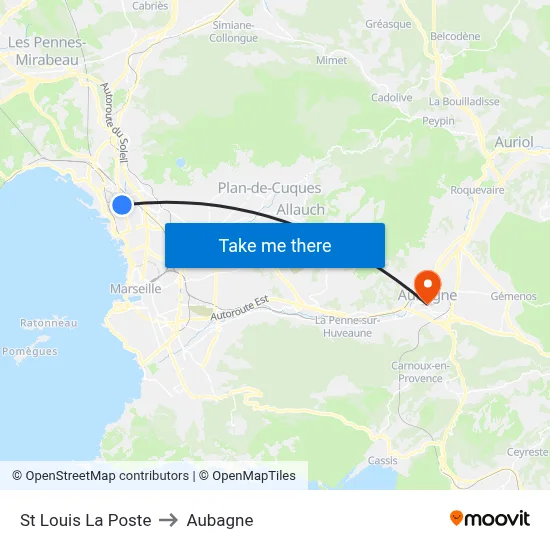 St Louis La Poste to Aubagne map