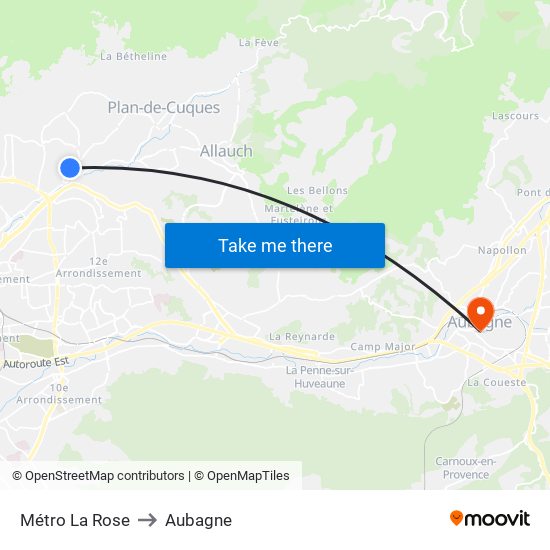 Métro La Rose to Aubagne map