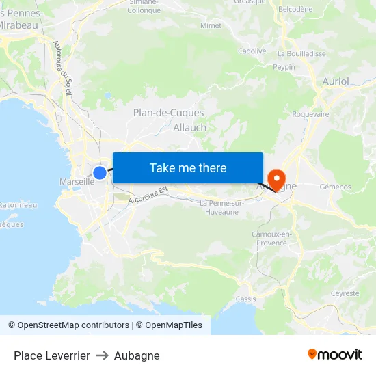 Place Leverrier to Aubagne map