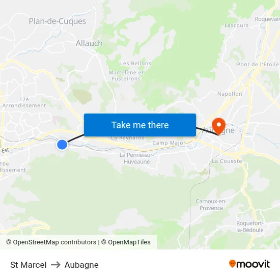St Marcel to Aubagne map