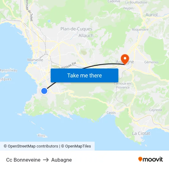 Cc Bonneveine to Aubagne map