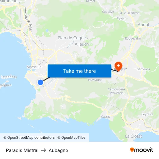 Paradis Mistral to Aubagne map