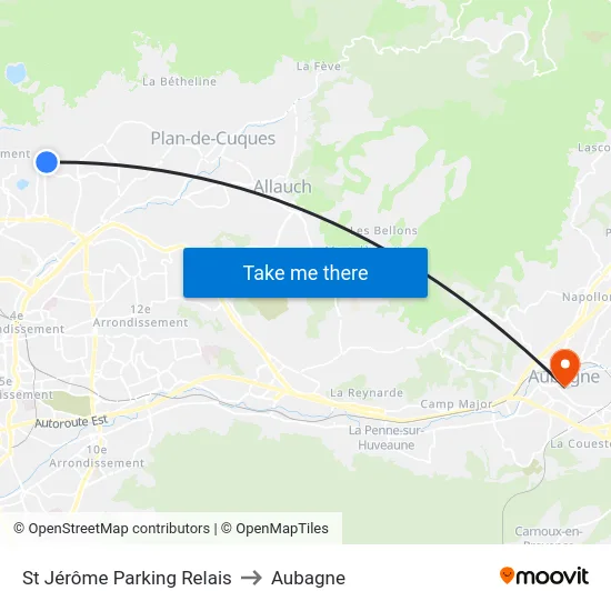 St Jérôme Parking Relais to Aubagne map