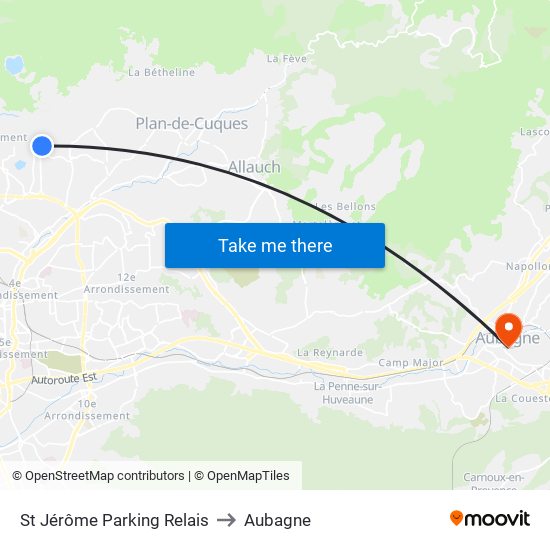 St Jérôme Parking Relais to Aubagne map