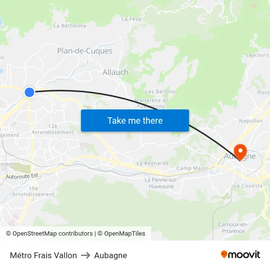 Métro Frais Vallon to Aubagne map