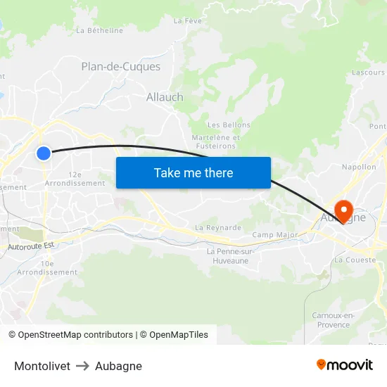 Montolivet to Aubagne map