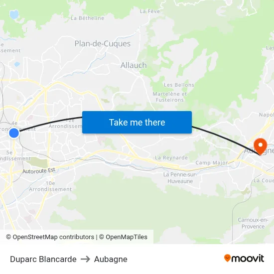 Duparc Blancarde to Aubagne map