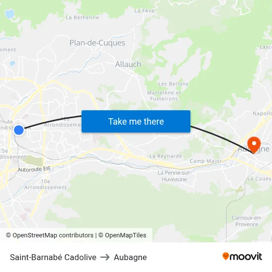 Saint-Barnabé Cadolive to Aubagne map