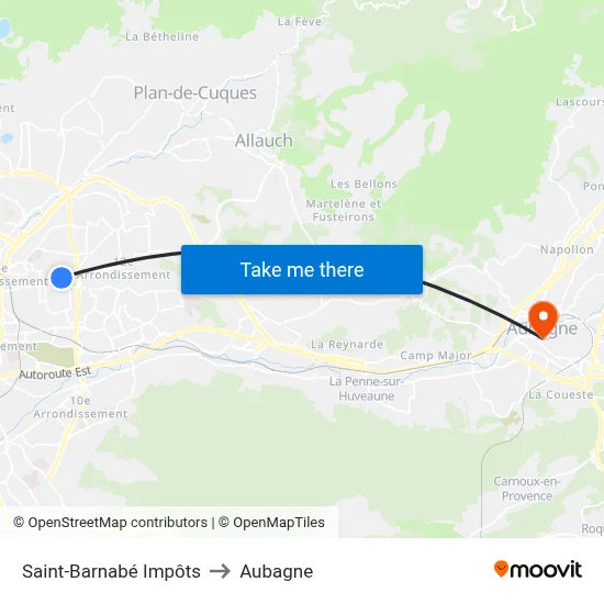 Saint-Barnabé Impôts to Aubagne map