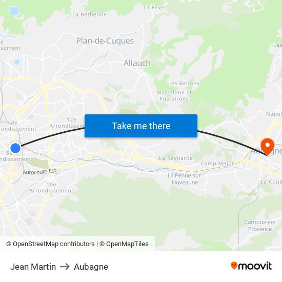 Jean Martin to Aubagne map