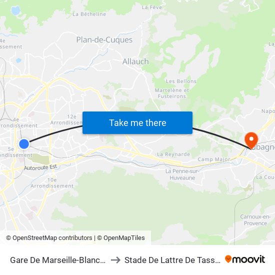 Gare De Marseille-Blancarde to Stade De Lattre De Tassigny map