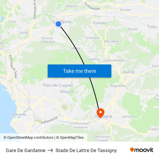 Gare De Gardanne to Stade De Lattre De Tassigny map